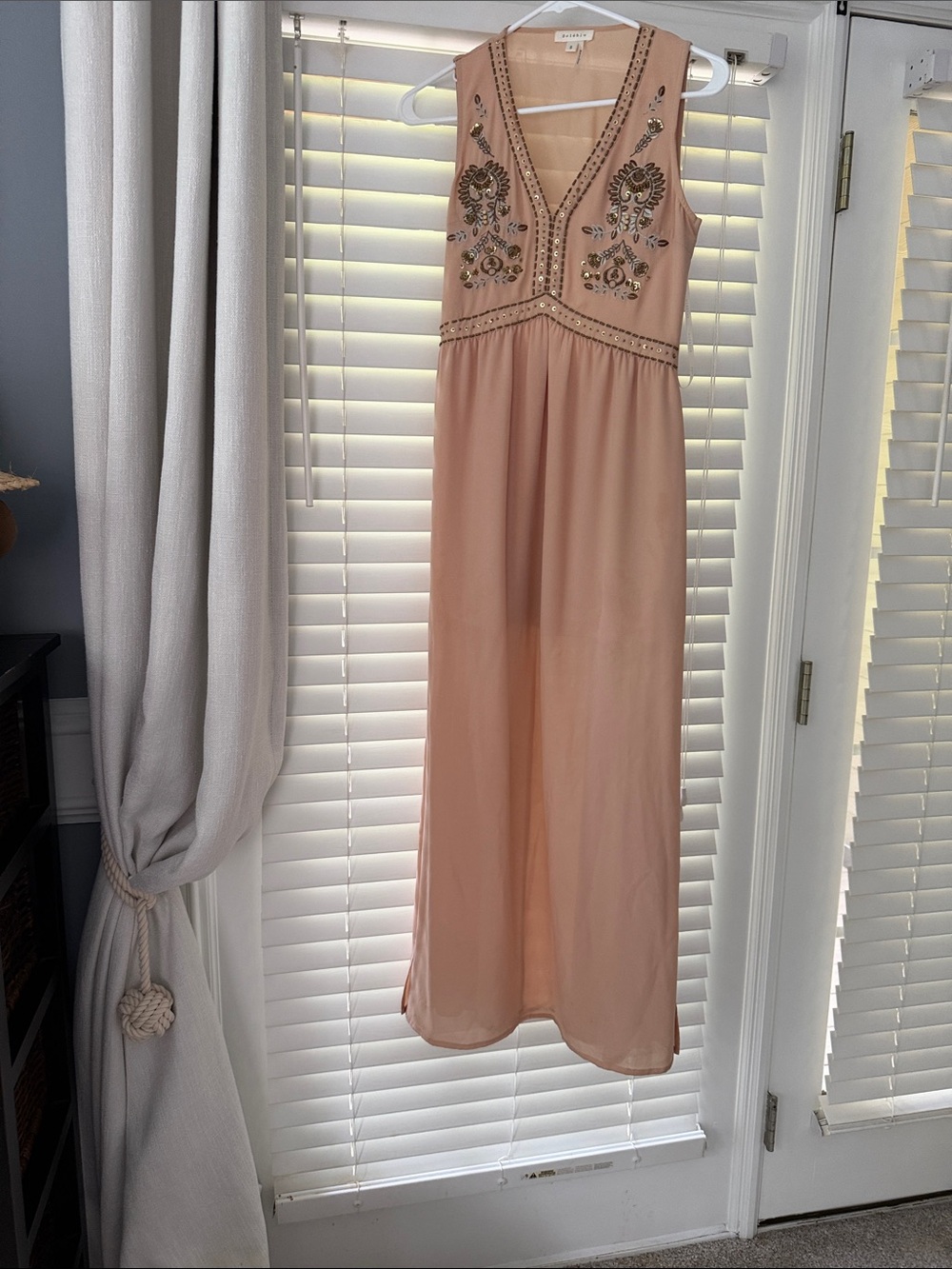Soieblu Peach Beaded V-Neck Sleeveless Wedding Dress